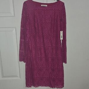 Laundry by Design Long Sleeve Lace Dress - Magenta